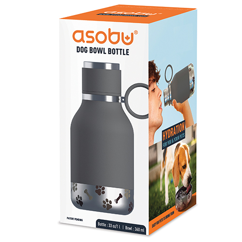 Asobu Dog Bowl Attached to Stainless Steel Insulated Bottle 1 Liter Midnight Marble 