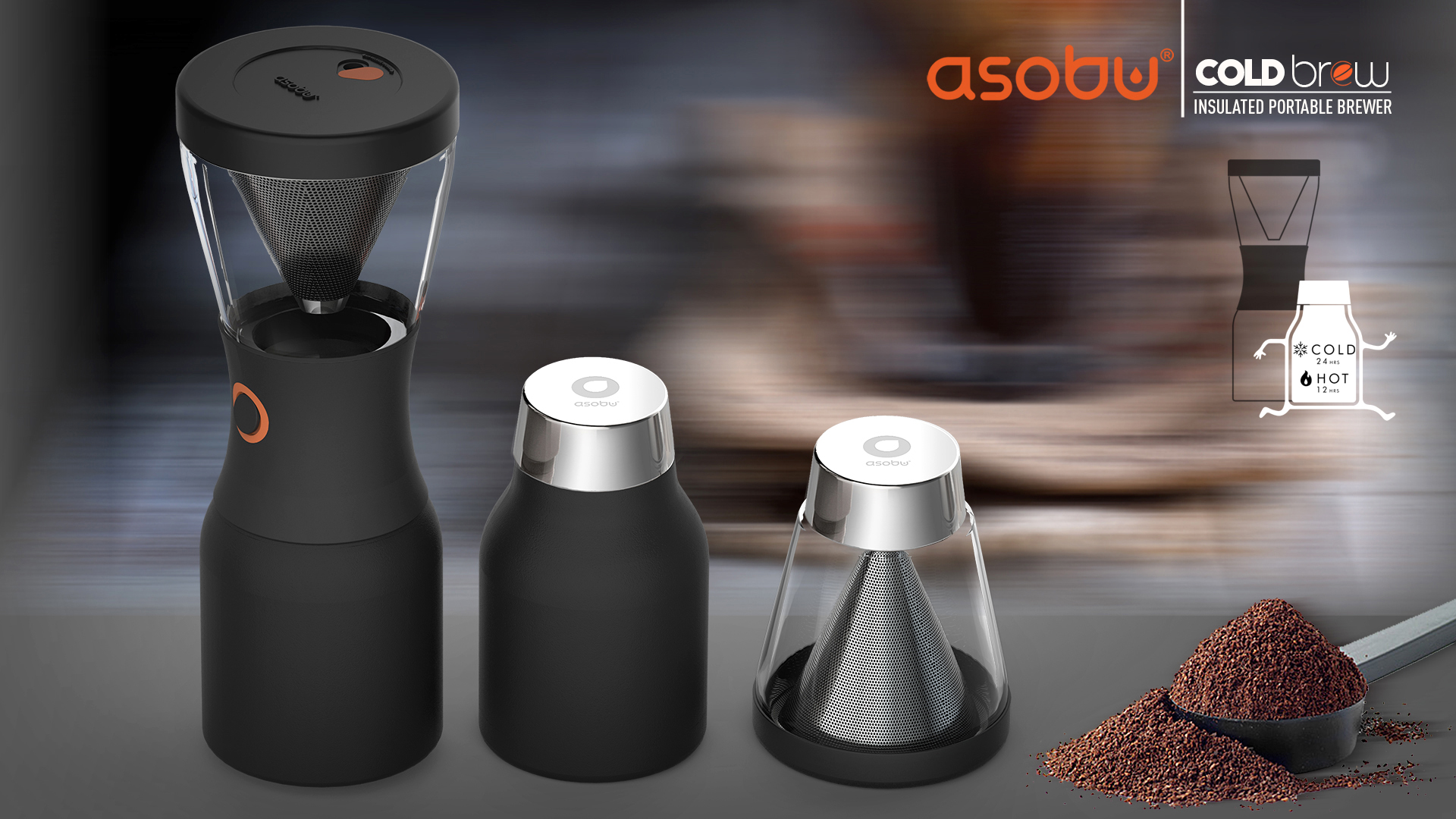 Portable Cold Brew Coffee Maker 34oz Asobu Black